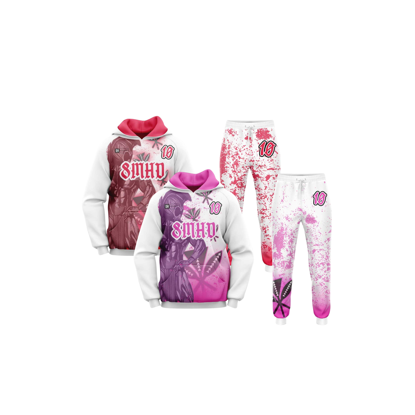 Team 8MHD Flag Football Hoodie & Pants Set - PINK / RED ADULT