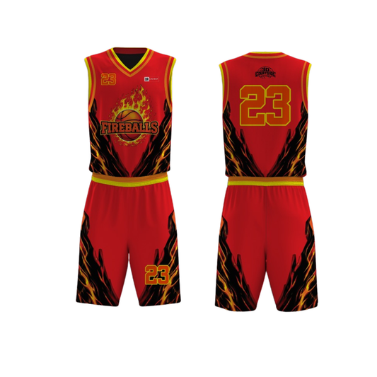 Fireballs Basketball Jersey Combo Set - RED