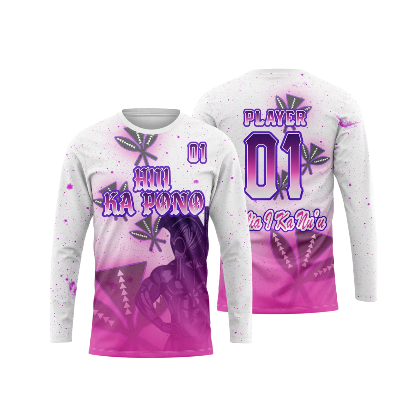 Hui Ka Pono Flag Football Parent/Coach Long Sleeve Shirt - White Pink