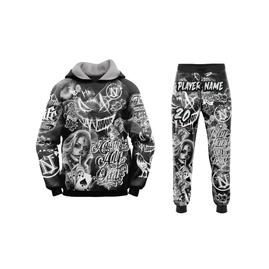 Nemesis Tattoo Football Hoodie & Pants Set Black - ADULT