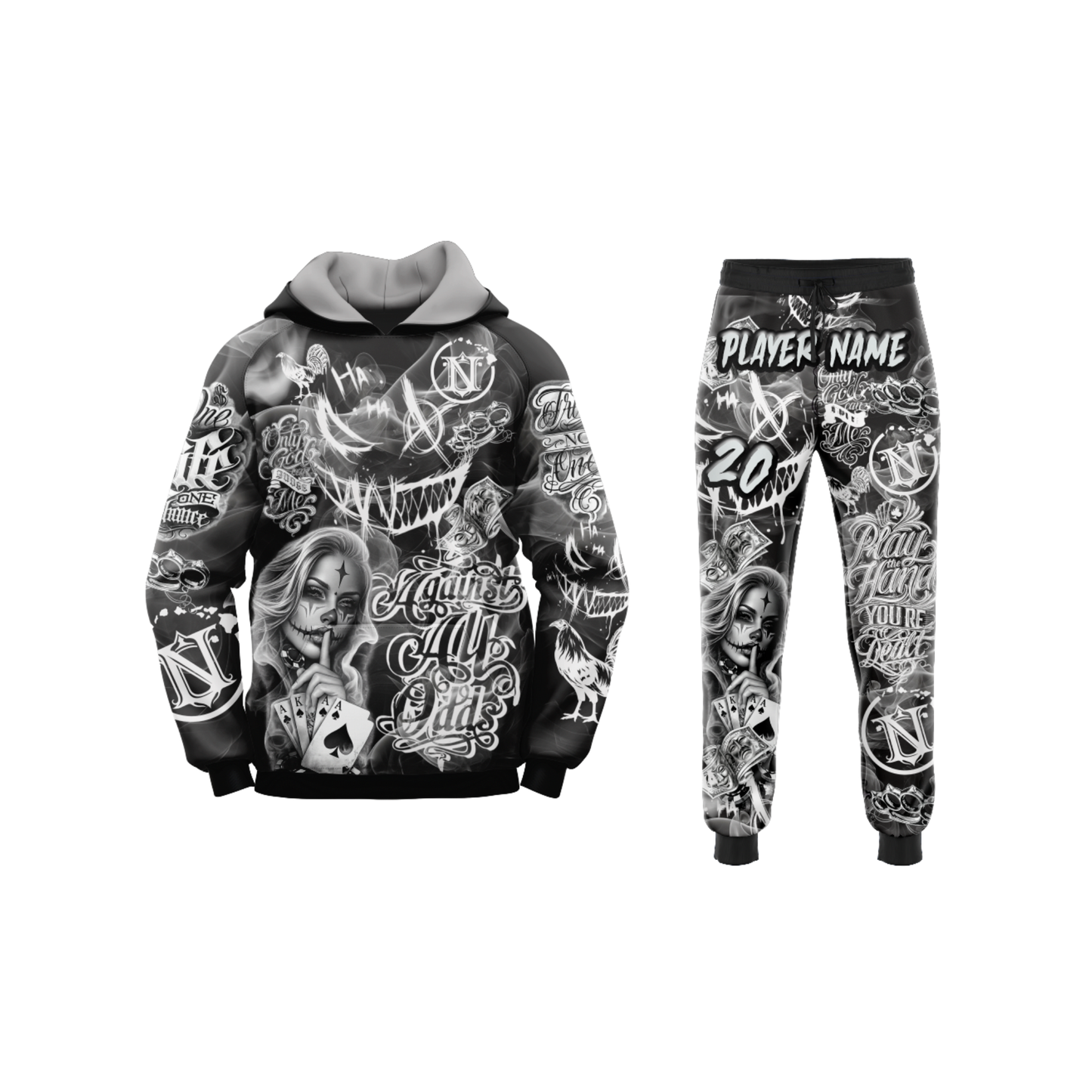 Nemesis Tattoo Football Hoodie & Pants Set Black - YOUTH