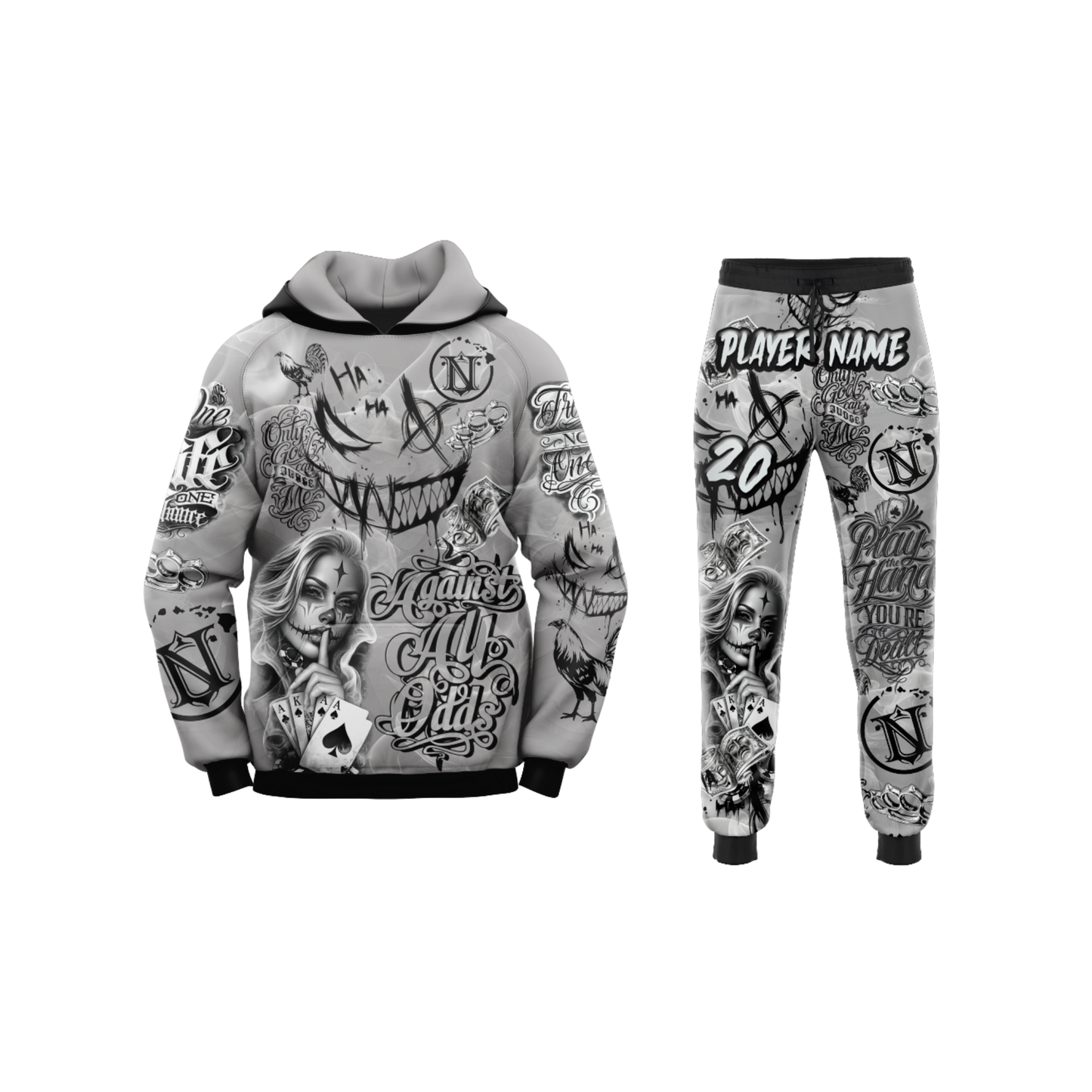 Nemesis Tattoo Football Hoodie & Pants Set Grey - ADULT